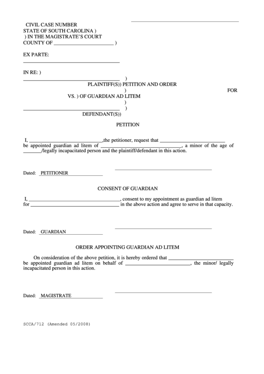 Petition And Order For Appointment Of Guardian Ad Litem Printable pdf
