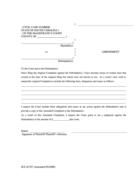 Amendment To Complaint Printable pdf
