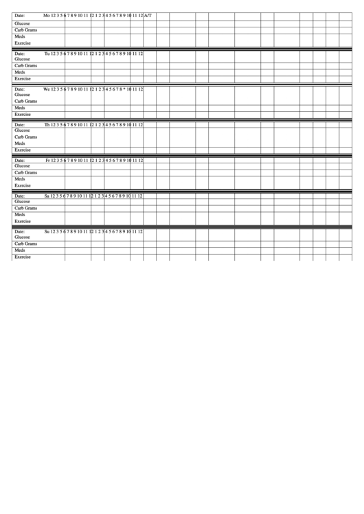 24 Hour Diabetes Log Sheet Template Printable pdf