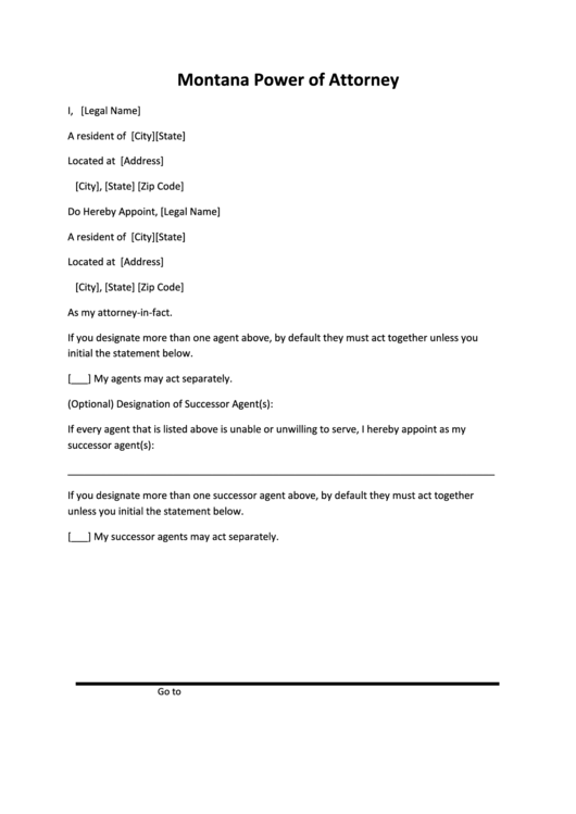 Power Of Attorney Form - Montana Printable pdf