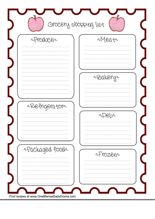 Grocery Shopping List Template Printable pdf
