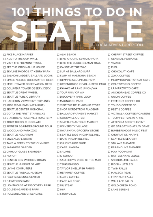 101 Things To Do In Seattle Printable pdf
