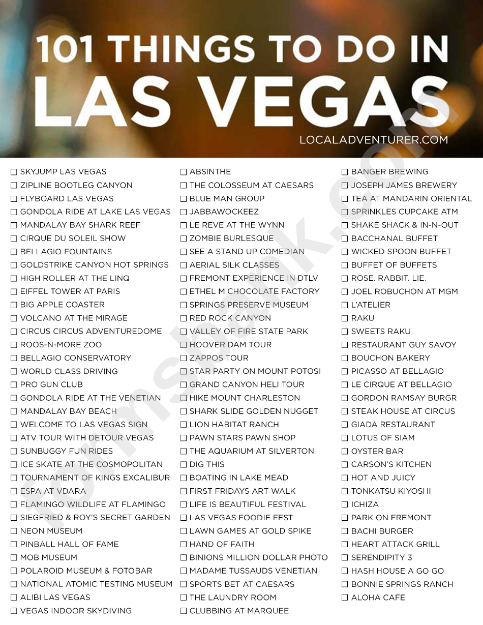 101 Things To Do In Las Vegas - Vegas Bucket List Template