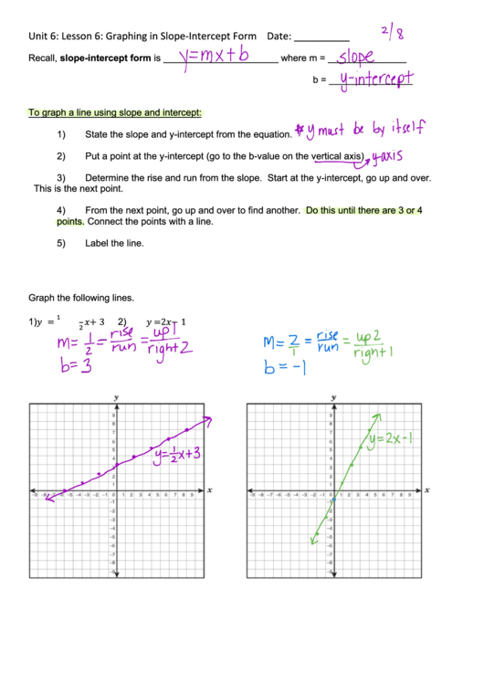 Graphing In Slope Intercept Form Printable pdf