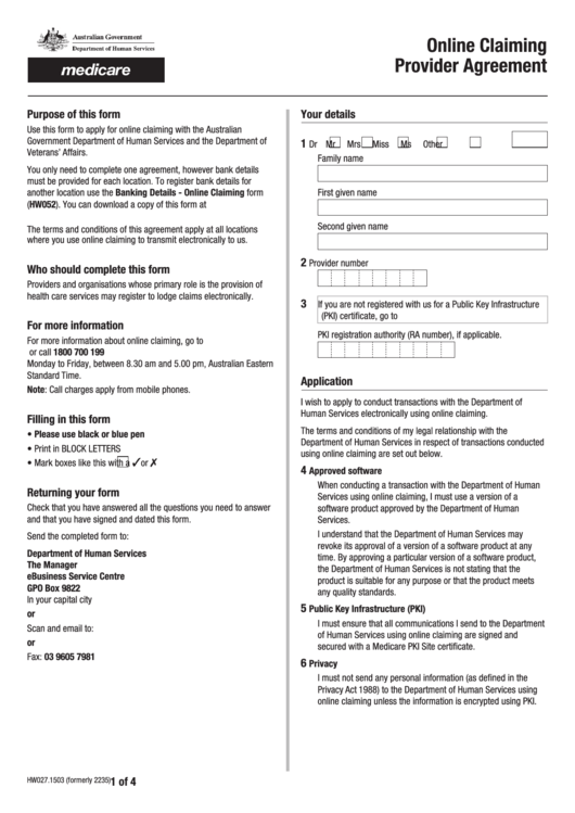 Fillable Online Claiming Provider Agreement (Medicare, Australia) Printable pdf