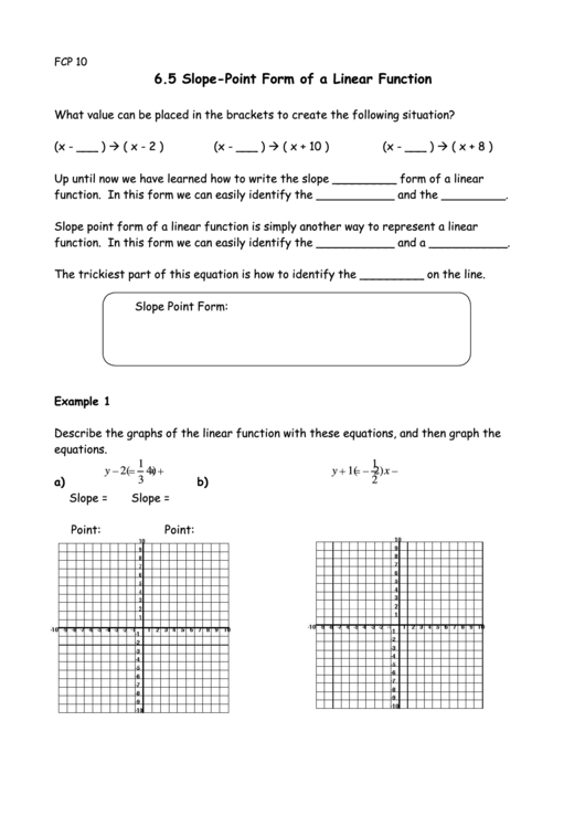 Slope Point Form Of A Linear Function Worksheet Printable pdf