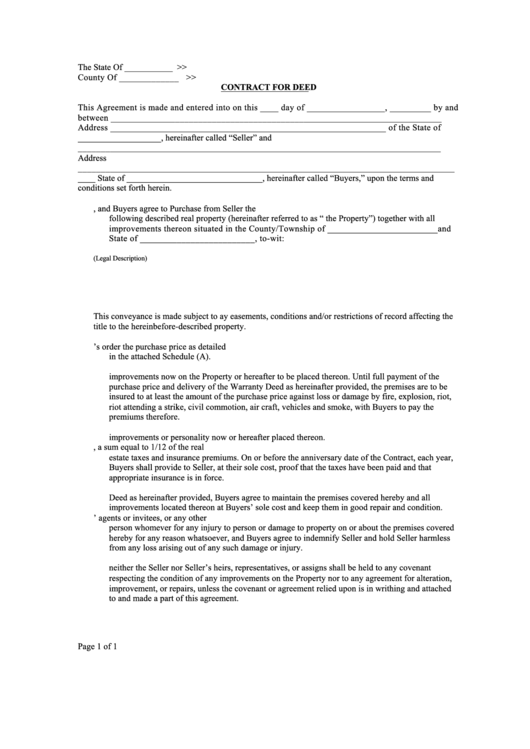 Contract For Deed Printable pdf