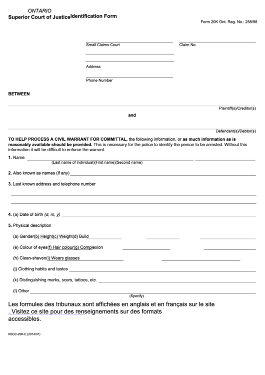 Fillable Identification Form Printable pdf