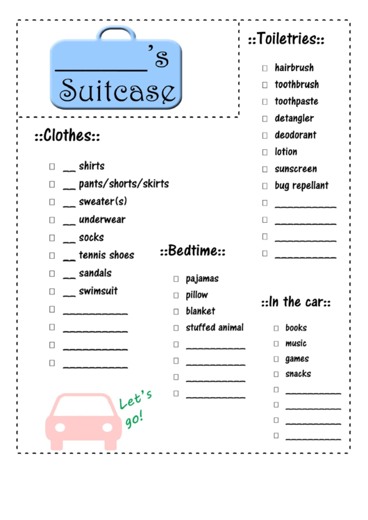 Vacation Packing List Printable pdf