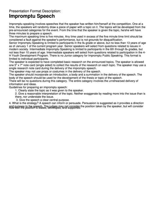 4-H Public Speaking Evaluation (Impromptu) Printable pdf