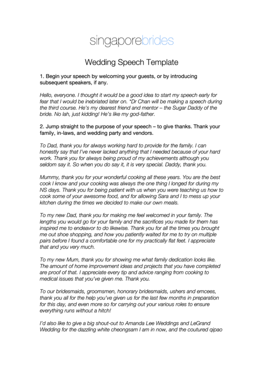 Wedding Speech Template Printable pdf