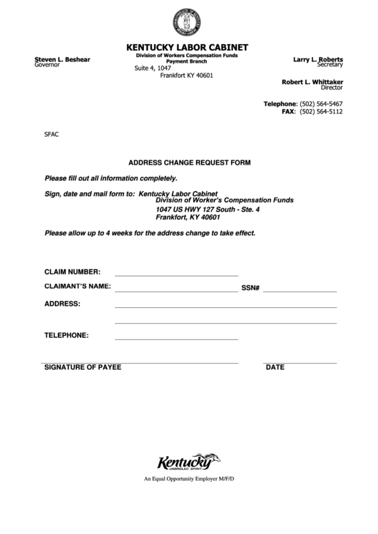 Address Change Request Form Printable pdf