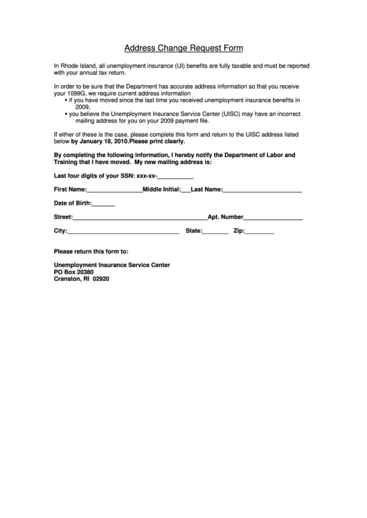 Address Change Request Form Printable pdf