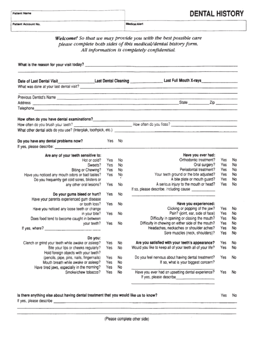 Dental History printable pdf download