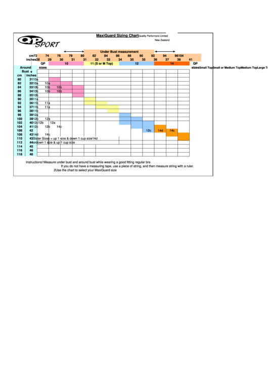 Qp Sport Maxiguard Sizing Chart