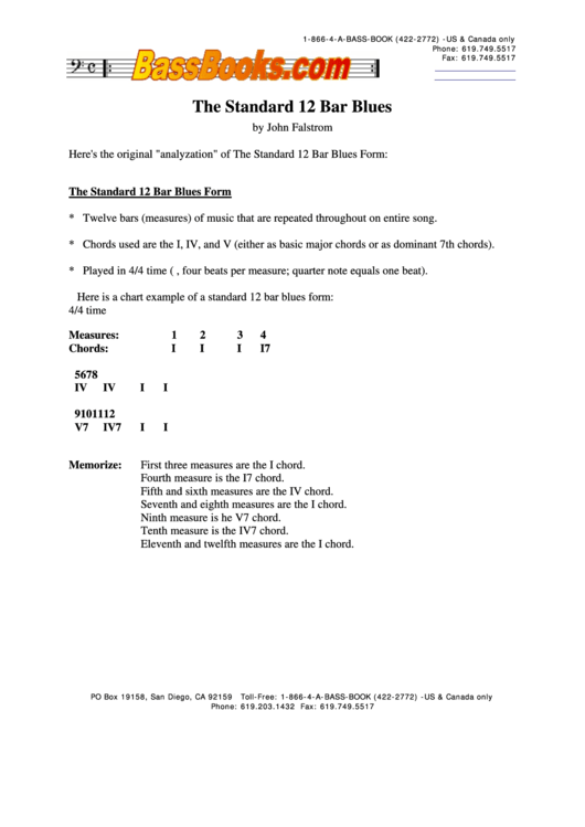 The Standard 12 Bar Blues Chord Progression Chart Printable pdf