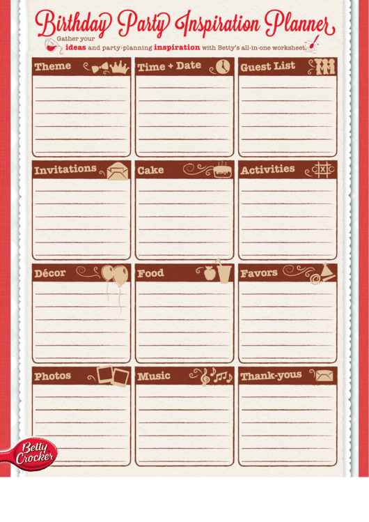 Birthday Party Inspiration Planner Template Printable pdf
