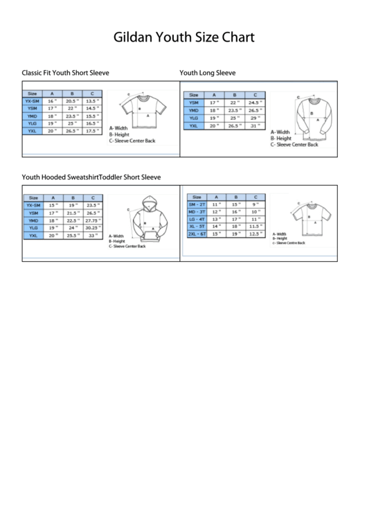 Gildan Youth Size Chart Printable pdf