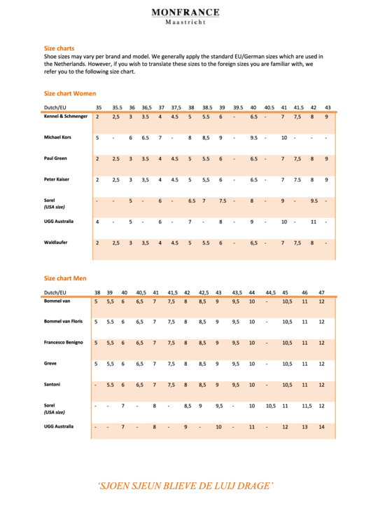 Monfrance Shoe Size Chart Printable pdf