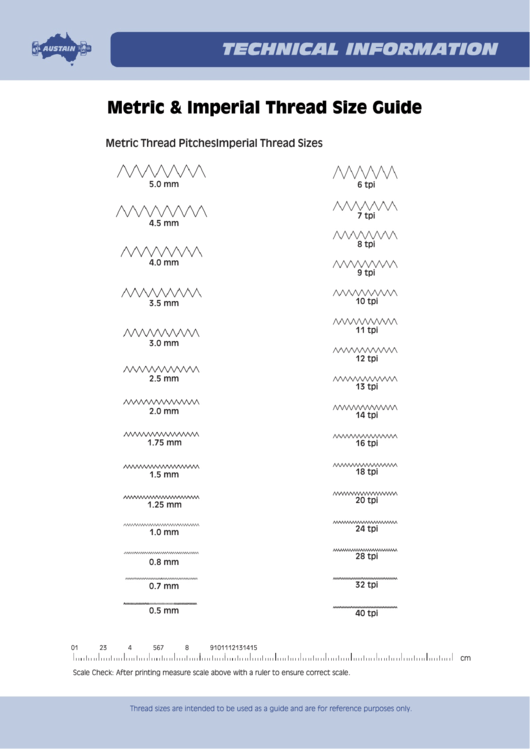 Austrian Metric & Imperial Thread Size Guide Printable pdf