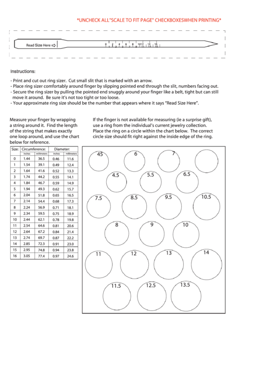 printable ring sizer strip with half sizes