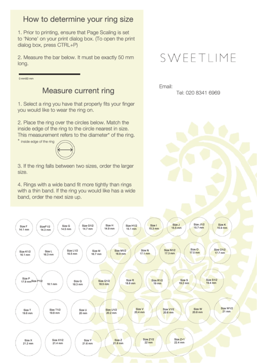 Sweetlime Ring Size Chart Printable pdf