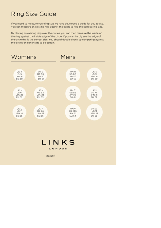 Links London Ring Size Guide Printable pdf