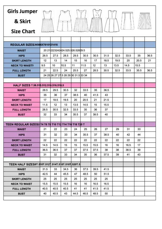 Donalds Uniform Girls Jumper And Skirt Size Chart printable pdf download