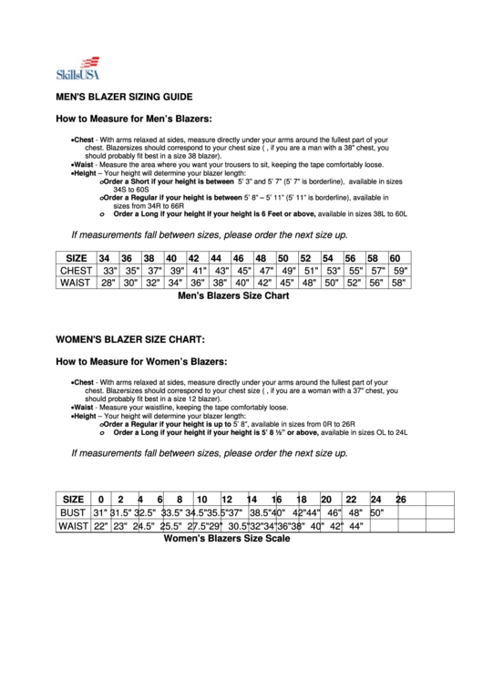 Skillsusa Blazer Sizing Guide Chart Printable pdf