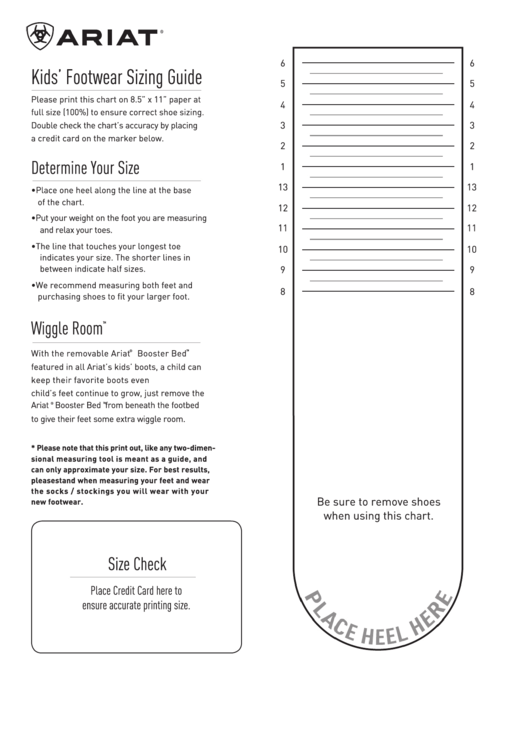 Ariat Kids Footwear Sizing Guide printable pdf download