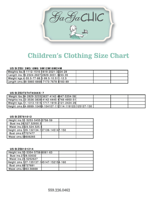 Gaga Chic Childrens Clothing Size Chart Printable pdf