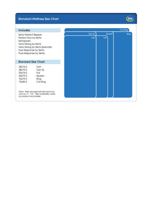 Serta Standard Mattress Size Chart Printable pdf