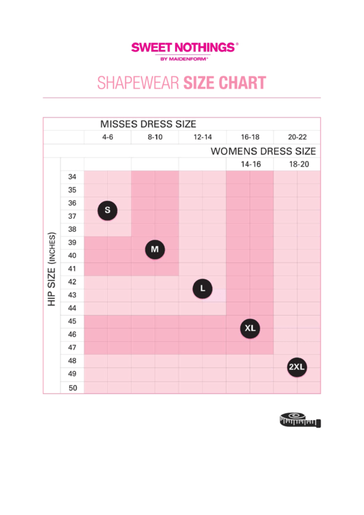 Sweet Nothings Shapewear Size Chart