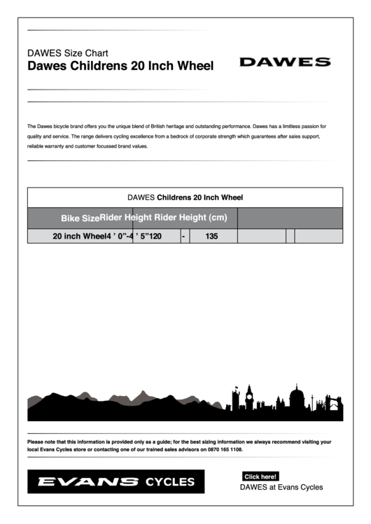 Dawes Bike Size Chart Printable pdf