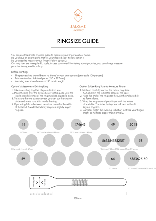 Salome Jewellery Ring Size Guide Printable pdf
