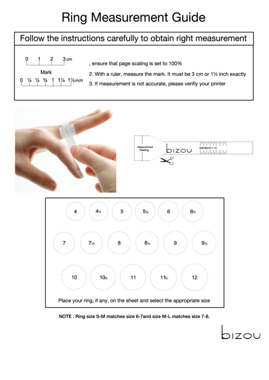 Bizou Ring Measurement Guide Printable pdf
