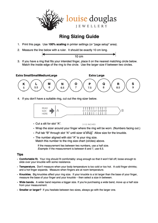Louise Douglas Ring Sizing Guide Printable pdf