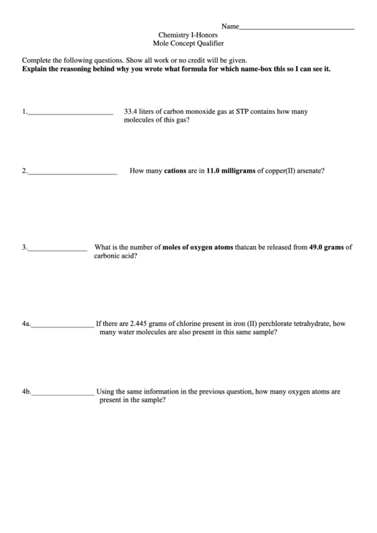 Mole Concept Qualifier Printable pdf