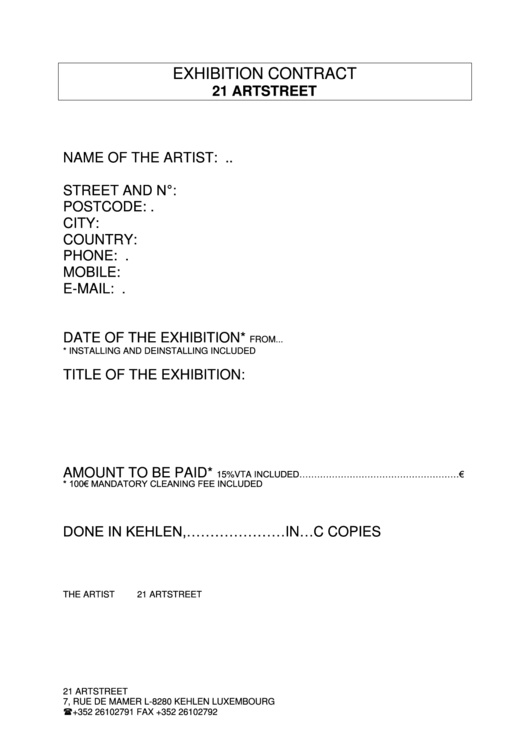 Exhibition Rental Contract Template Printable pdf