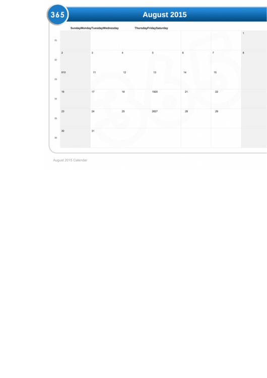 August 2015 Calendar Template