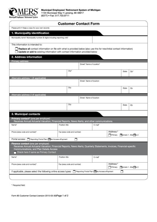 Fillable Customer Contact Form Printable pdf