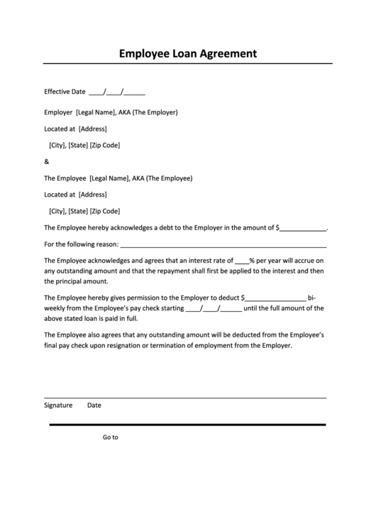Employee Loan Agreement Printable pdf