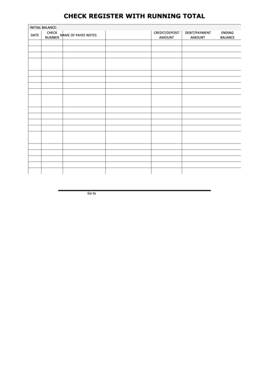 Check Register With Running Total Printable pdf