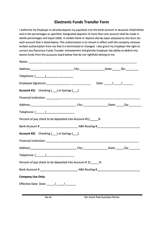 Electronic Funds Transfer Form Printable pdf