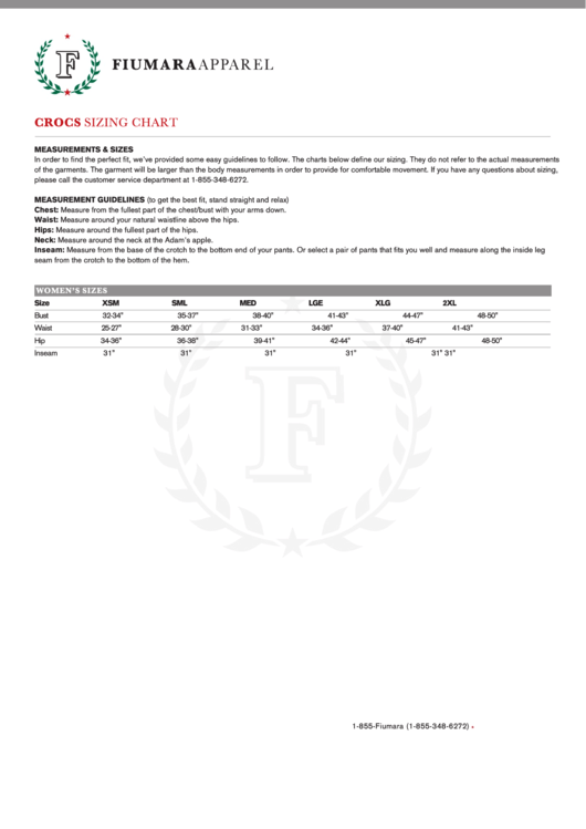 Fiumara Apparel Crocs Sizing Chart Printable pdf