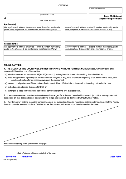 Fillable Notice Of Approaching Dismissal Printable pdf