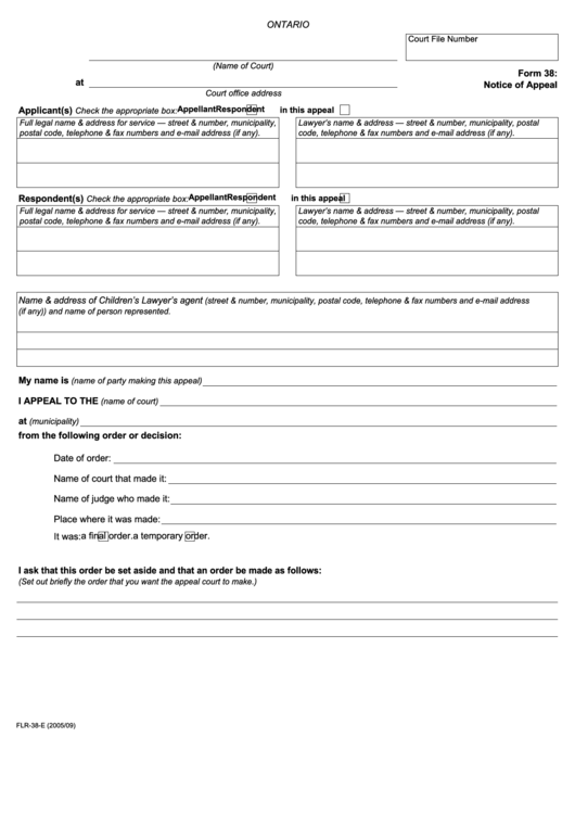 Fillable Notice Of Appeal Printable pdf