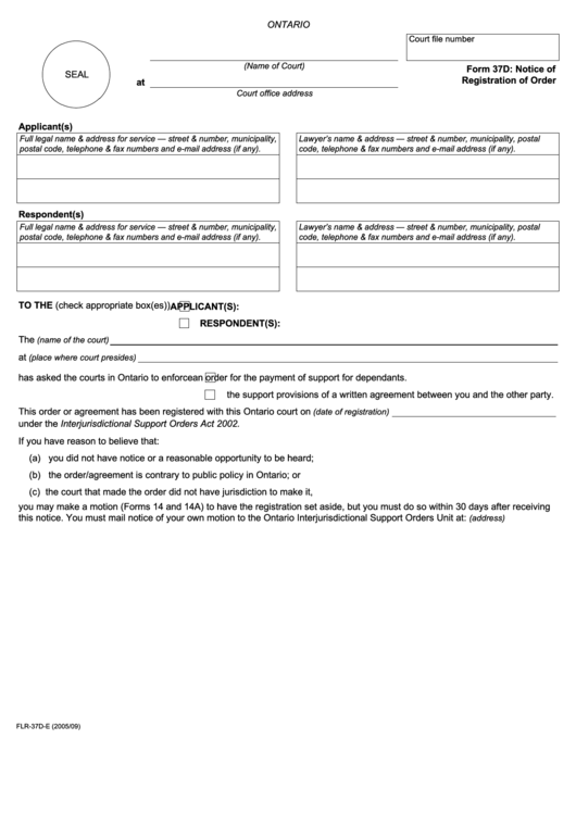 Fillable Notice Of Registration Of Order Printable pdf
