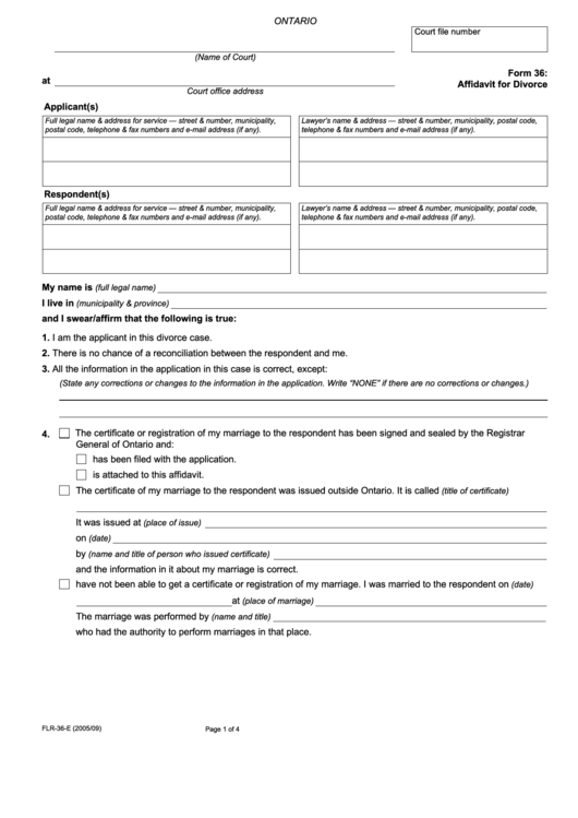 Fillable Affidavit For Divorce Printable pdf