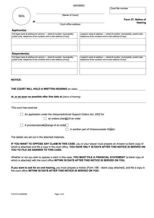 Fillable Notice Of Hearing Printable pdf